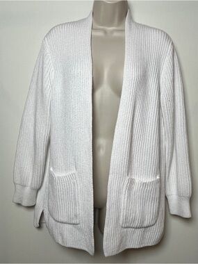 Madewell White Chunky Open-Front Ribbed Oversized Cottagecore Pocket Cardigan